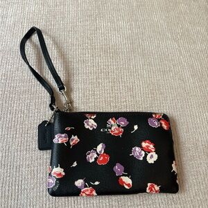 Coach Black Wristlet with Floral Pattern